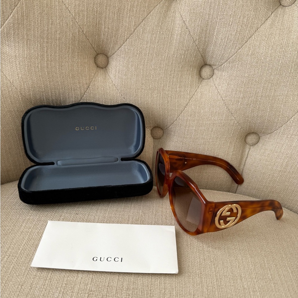 Acetate Oversized Interlocking GG0151S Sunglasses Tortoise Like New - Picture 2 of 16